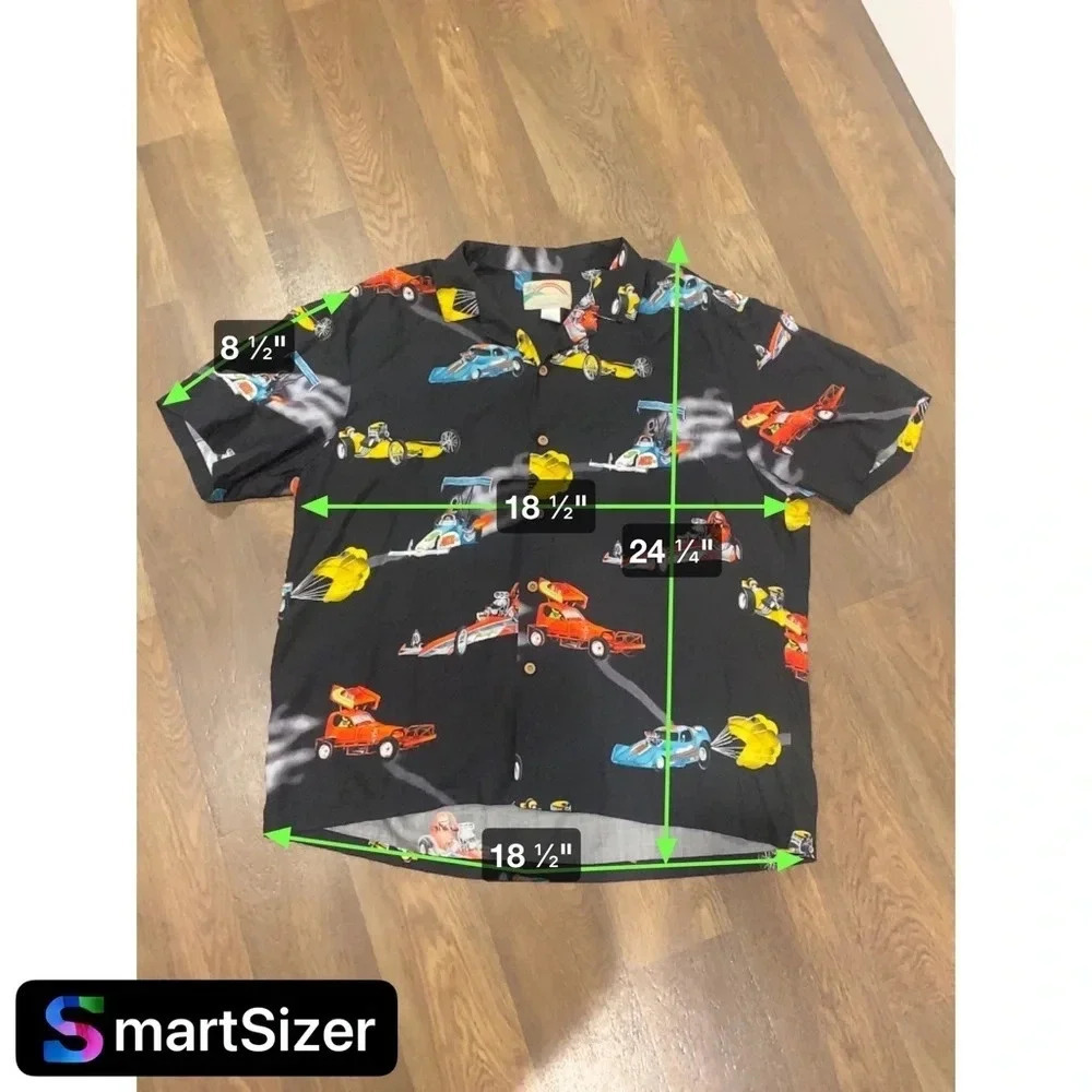 Paradise Found Hawaiian Shirt Dragsters Cars Black Rayon Size XL - Picture 6 of 7